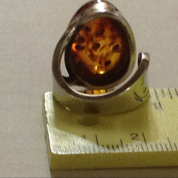 Large Amber Artisan Vintage Ring OOAK Adjustable - Picture 6 of 8